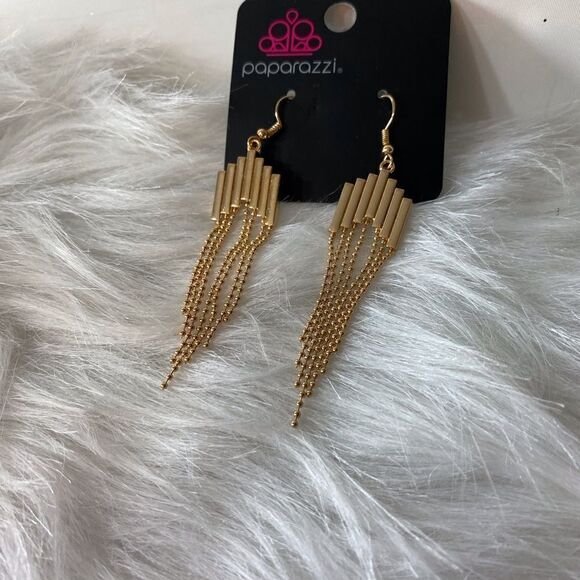 3 Inch Drop Gold Earrings with Dangling Chains - Picture 1 of 2